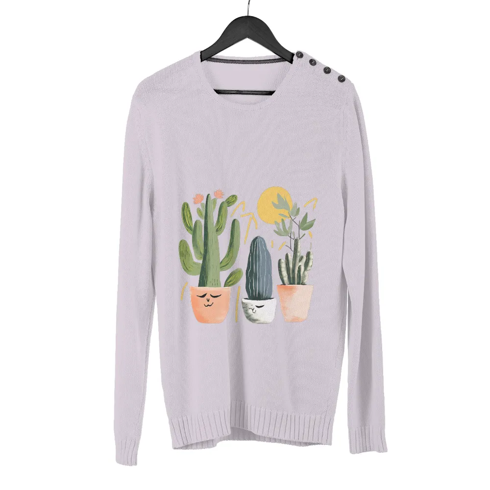 T-Shirts Pattern: Whimsical Cacti in Pots | Nature & Tranquility| tranquil nature scene