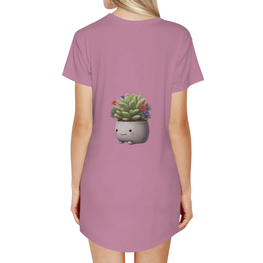 TShirt Design: Whimsical Pot Character with Succulent and Flowers|cute white summer shirts