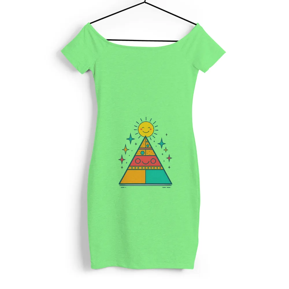 T-Shirts Design: Pyramid of Joy with Smiling Sun| Colorful pyramid design