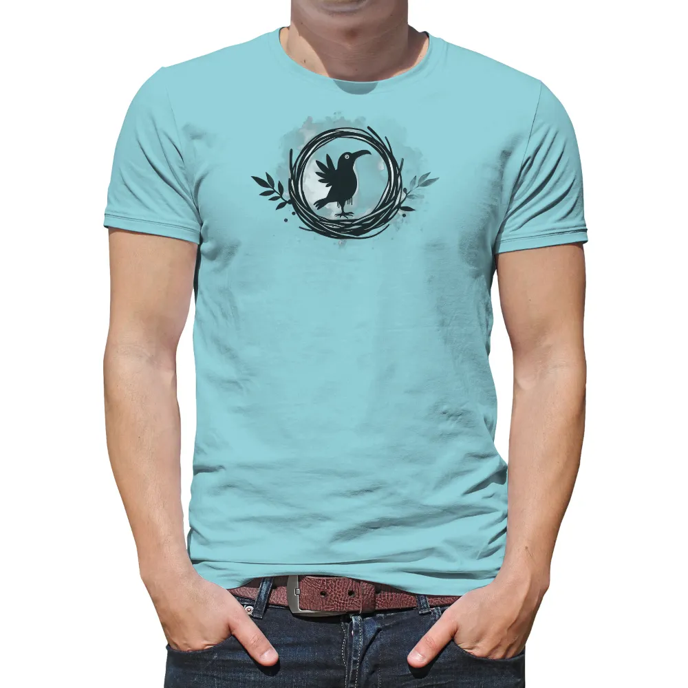 Tee Shirt Printing: Bird Silhouette in the Moonlit Nest|casual vintage sun moon t shirt