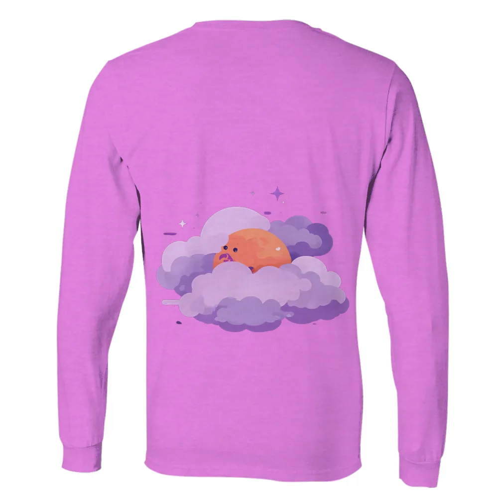 Whimsical Fantasy T-Shirt Printing | Enchanting Orange Character in Purple Clouds| twinkling stars