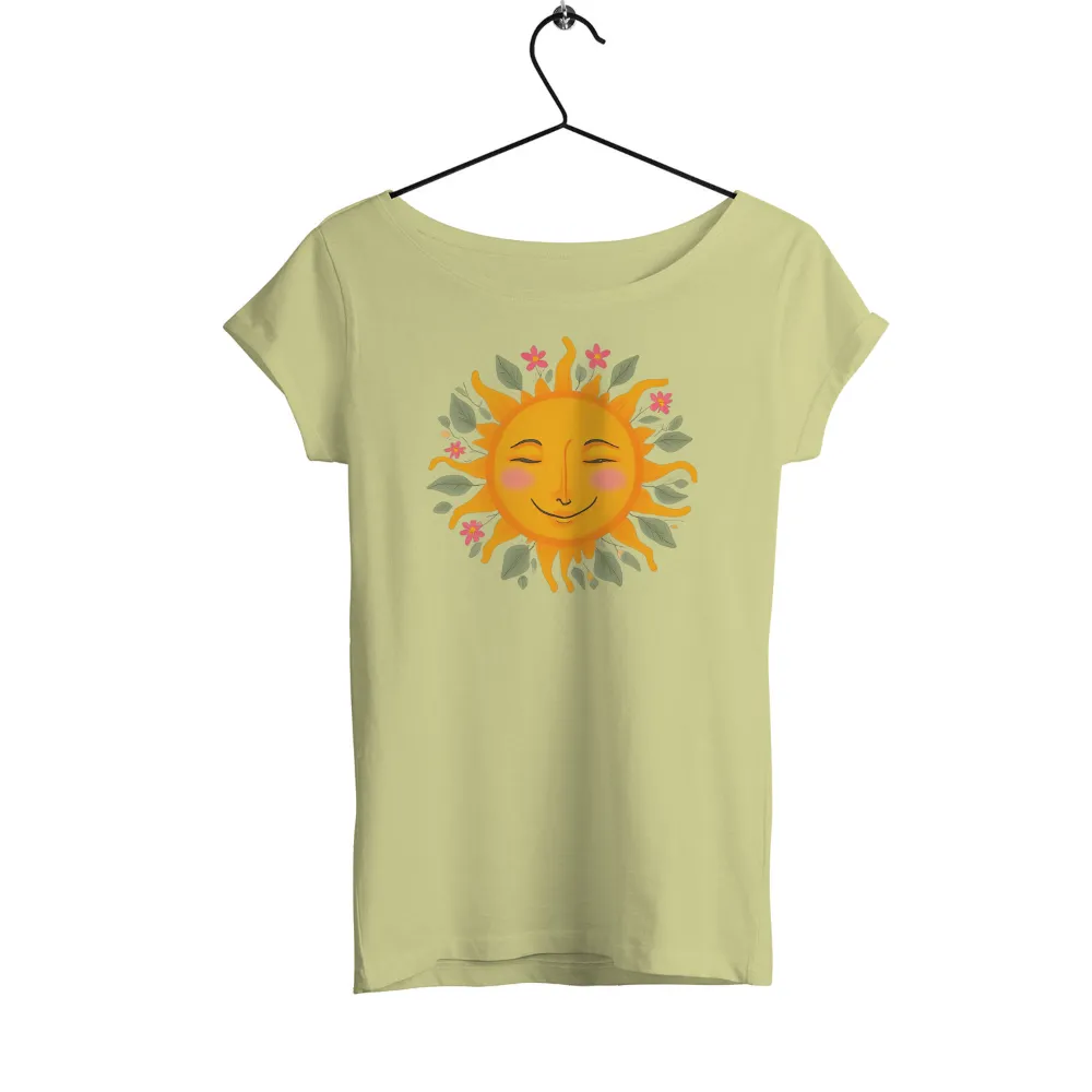 Graphic Tees: Radiant Sun with Pink Flowers and Green Leaves|women's cooling sun shirt