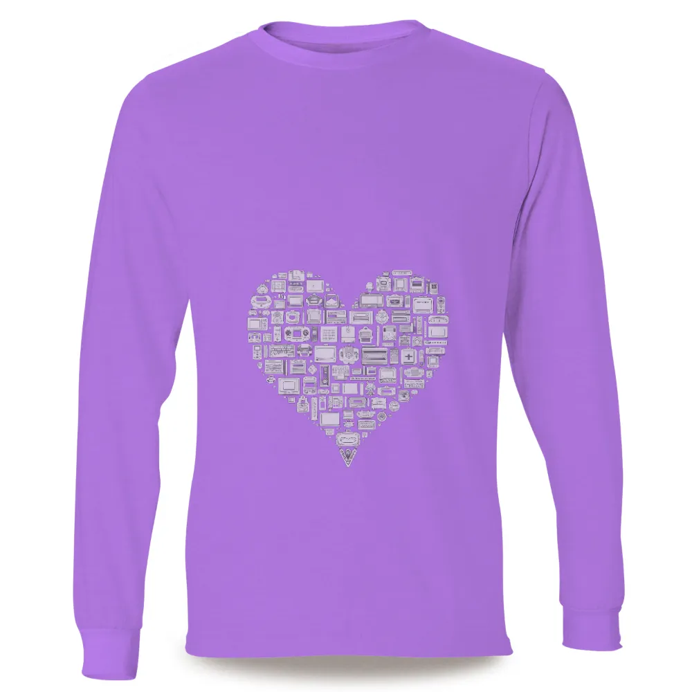 Customized Tee Shirts: Heart of Electronics - Vintage Tech Love|Heart-shaped design with electronic devices