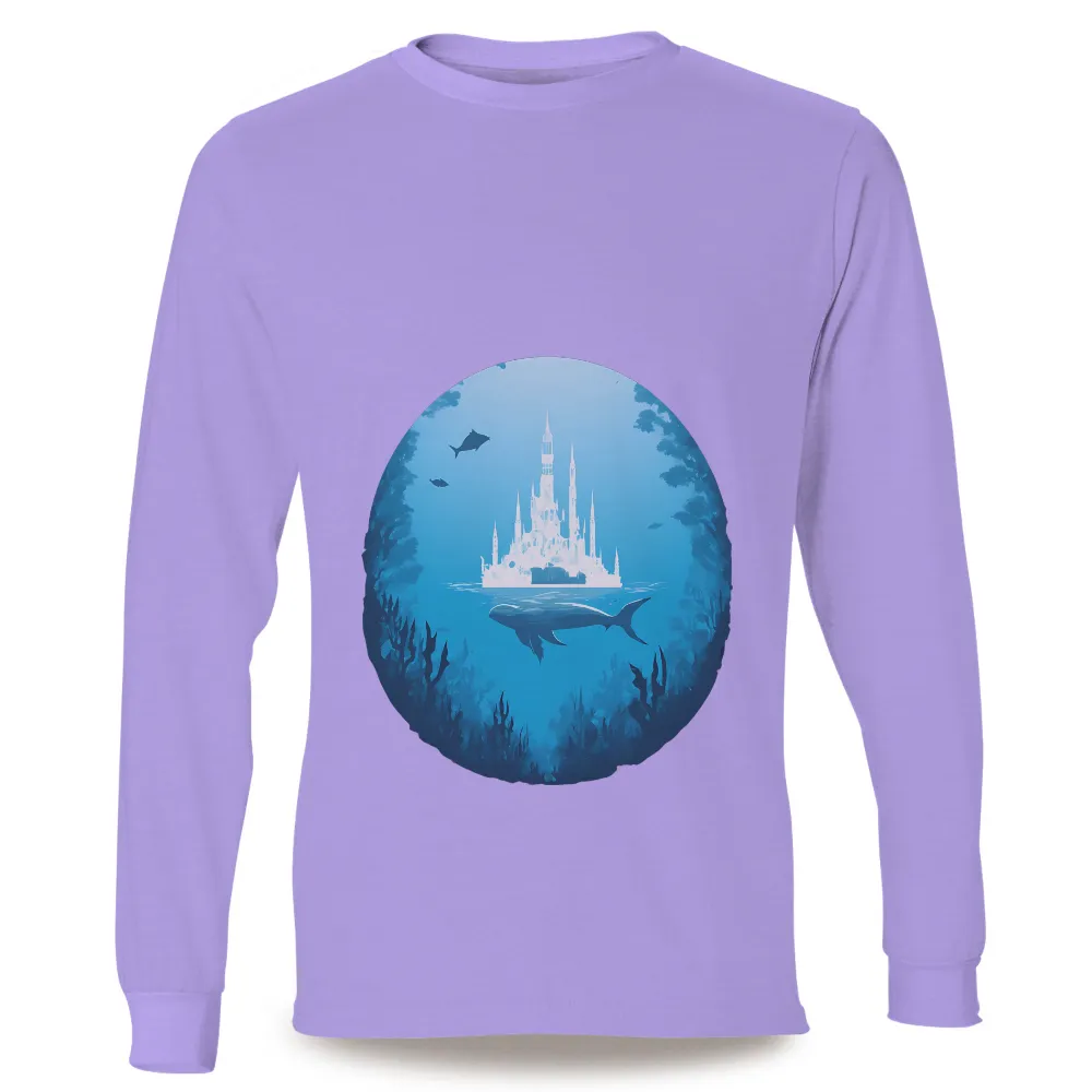 Customized Tee Shirts: Explore the Enchanting Underwater Castle|summer retro surf marine life printed casual tee