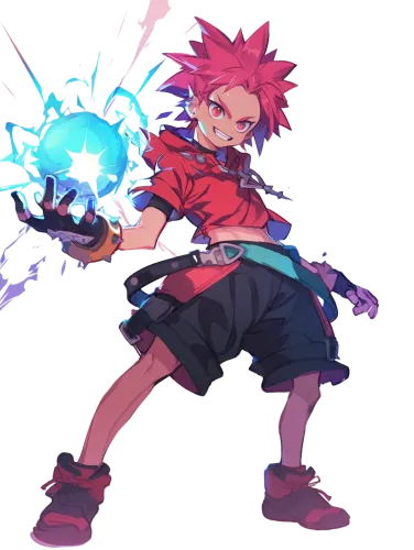 Red-haired anime character with a blue glowing orb - anime half pant