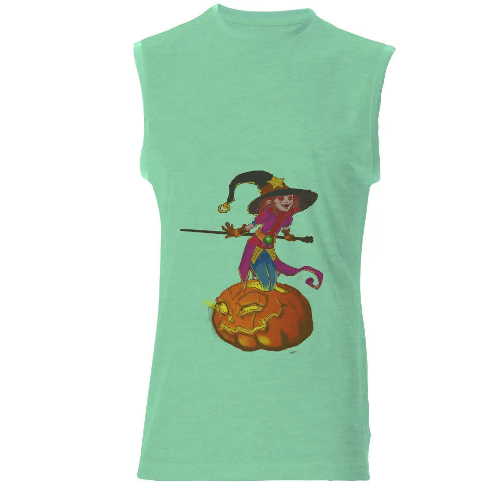 Graphic Tees: Enchanted Witch on a Glowing Pumpkin|cool men's halloween shirts