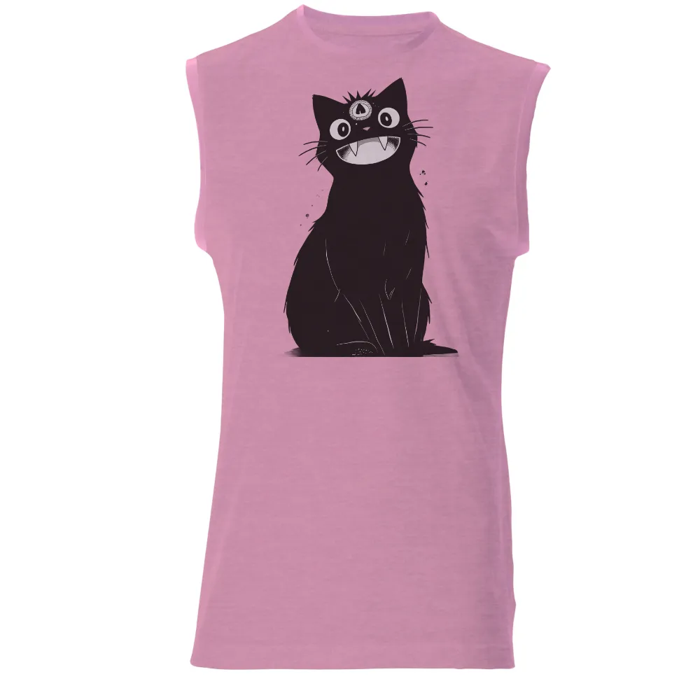 T-Shirt Printing: Quirky Black Cat - Funny & Playful Design| Cartoonish black cat with a third eye