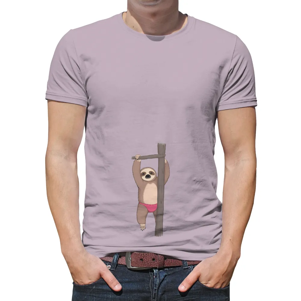 T-Shirt Printing: Whimsical Sloth in Pink Underwear - Funny & Quirky Design|military humor t shirts