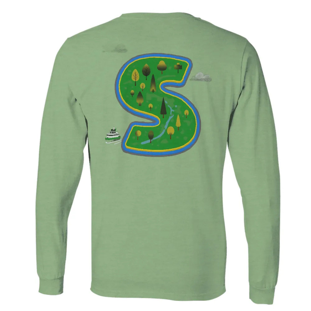 Custom Tee Shirts: Whimsical Landscape of Letter 'S'| Vibrant and lively landscape