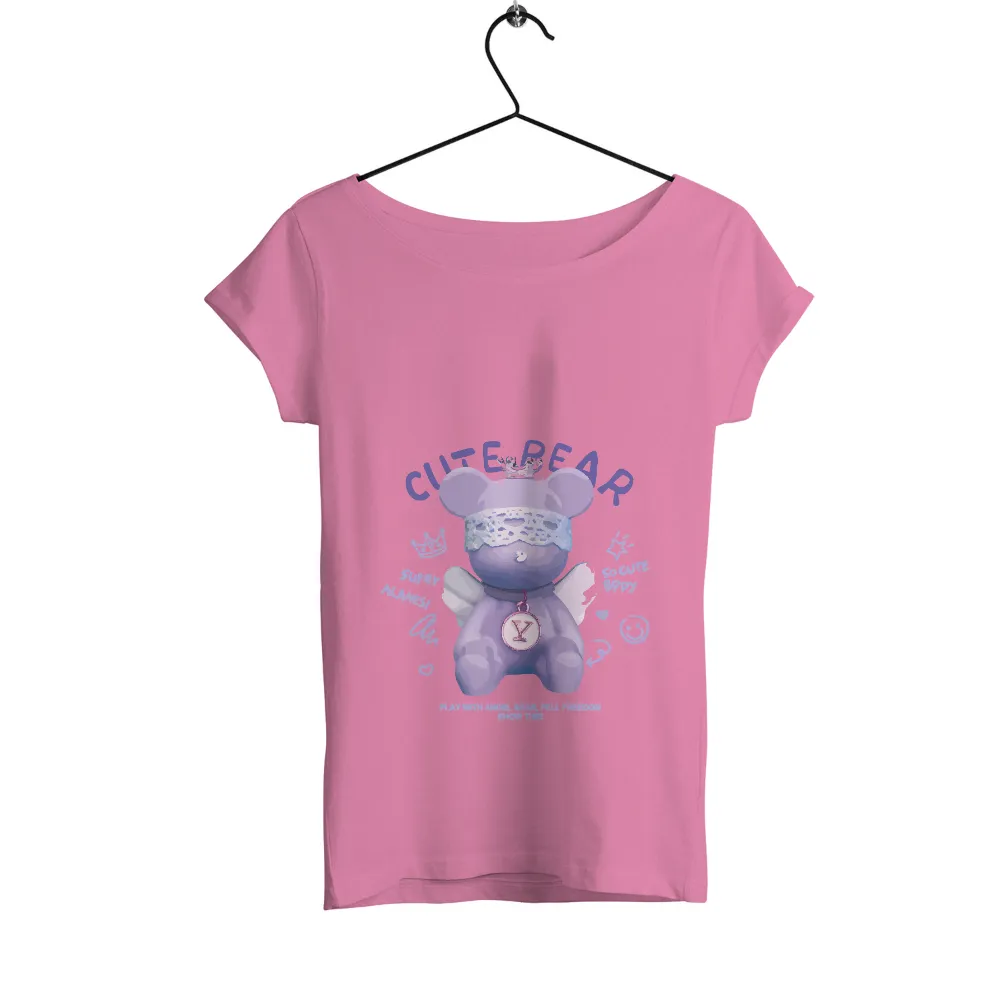 T-Shirts Pattern: Adorable Purple Teddy Bear with Lace Collar and Sparkling Gem|capitalist nostalgia shirt