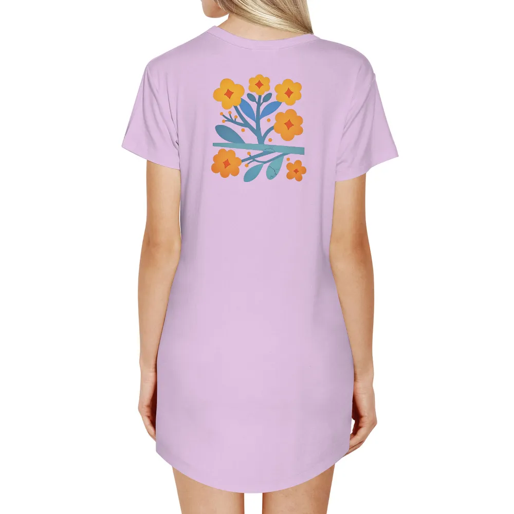 T-Shirts Custom: Vibrant Orange Flowers with Blue Leaves - Artistic Design|govinda dahi handi t shirt pattern