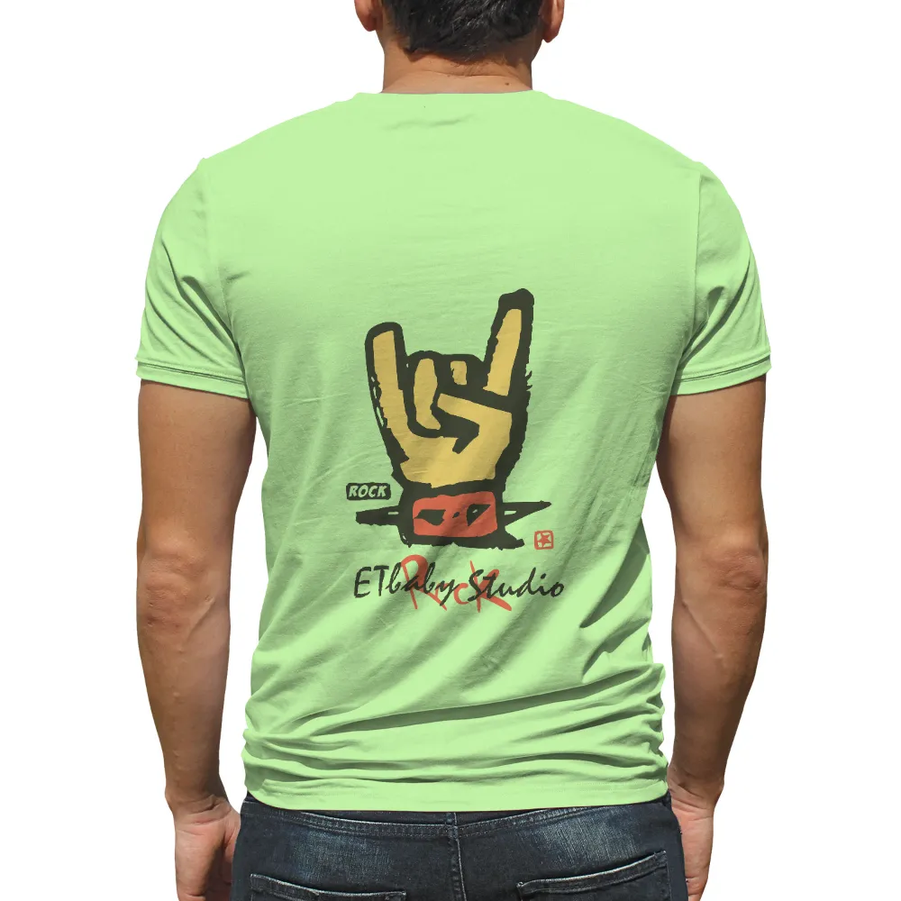 T-Shirts Custom: Rock On Gesture - Bold Yellow Hand, Red Mouth|red sex t shirt