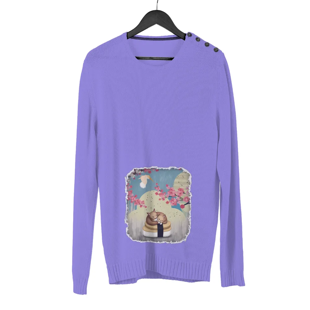 T-Shirts Pattern: Cats Embracing on a Bento Box with Cherry Blossoms|men i love hot moms shirt