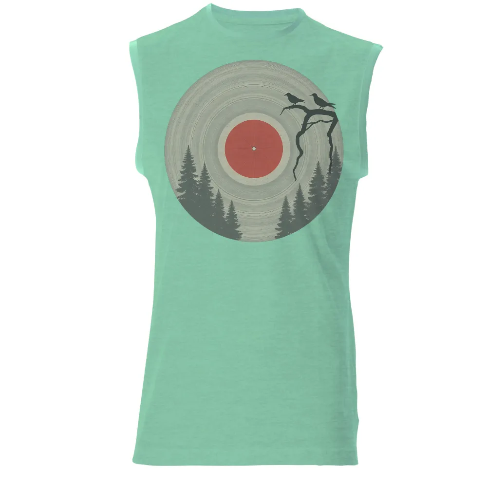 T-Shirts Custom: Vintage Vinyl Record with Nature | Forest, Birds, Music| birds on a branch