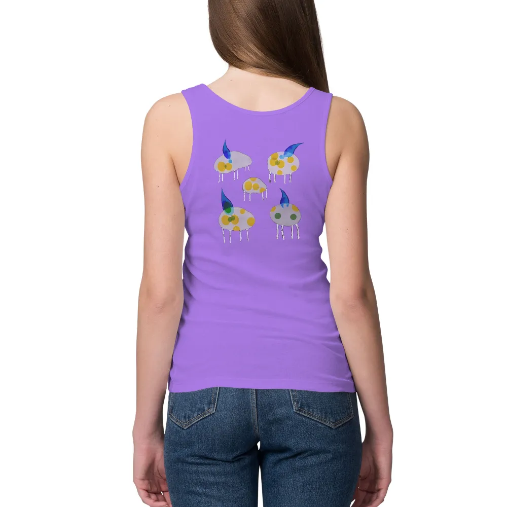 Enchanted Forest Whimsical Creatures TShirt Printing| Magical creatures with silver legs floating above the ground