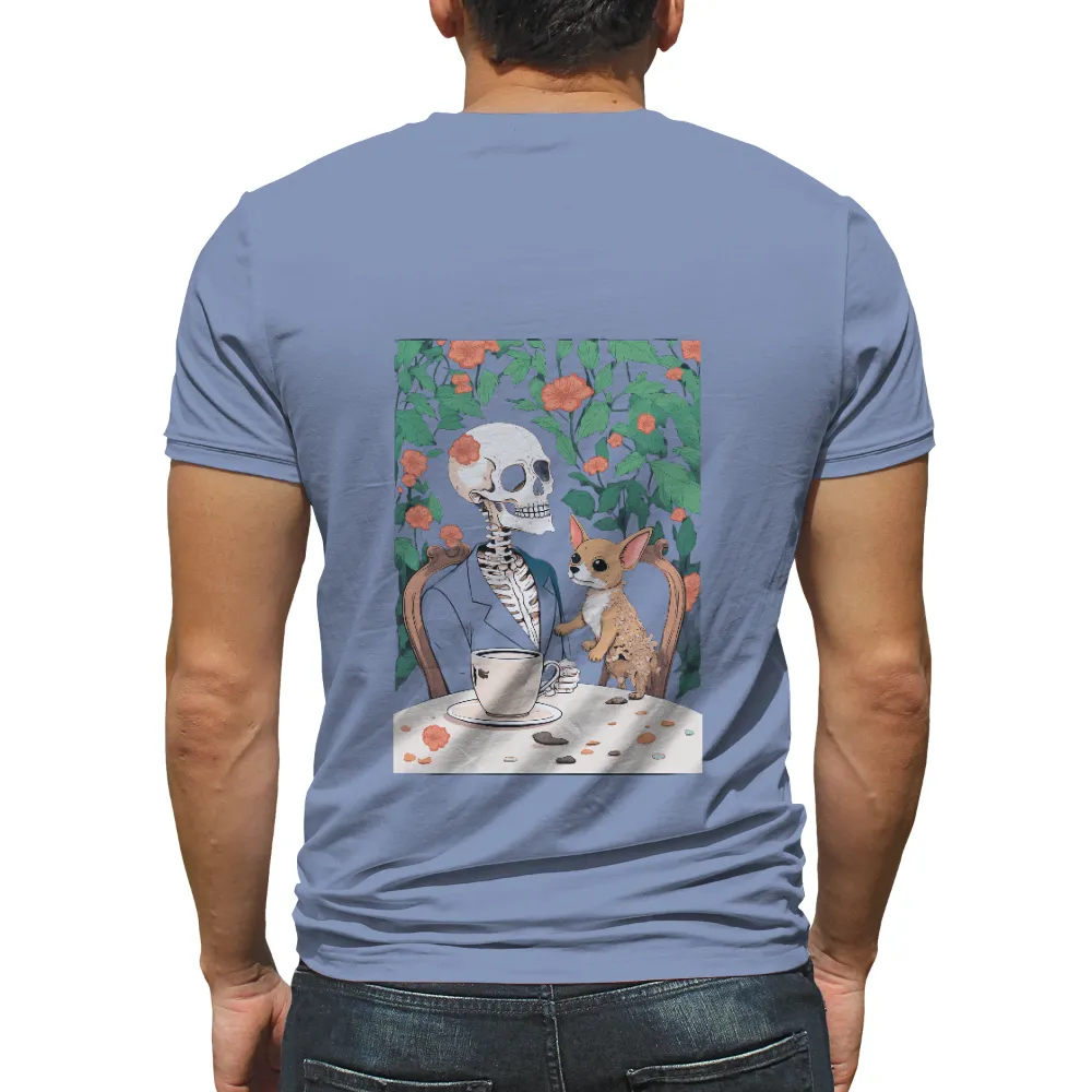 Tee Shirt Printing: Skeleton and Chihuahua - Life and Death Reflection|coffee and camping shirt