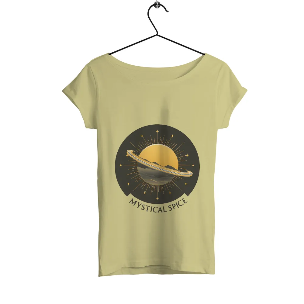 Mystical Spice: Explore the Cosmos with T-Shirt Printing| Golden rays surrounding the planet