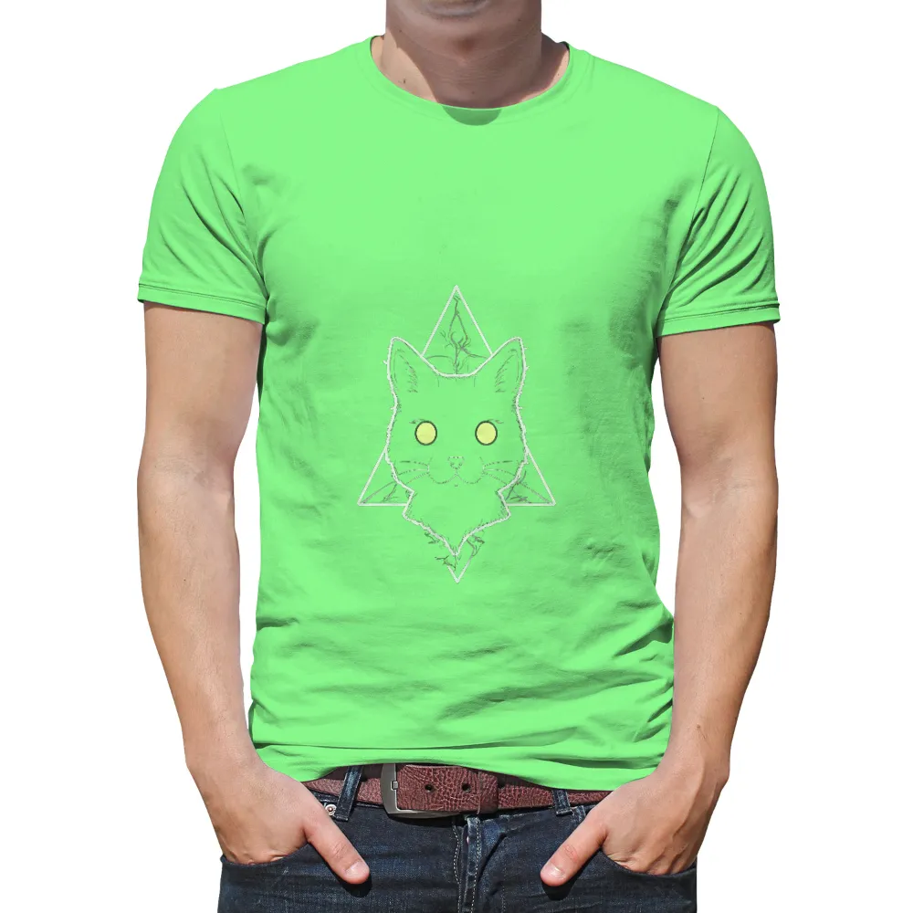 Shirts Graphic Tees: Black Cat Guardian with Glowing Eyes| Night guardian with glowing eyes