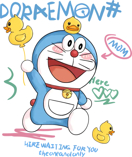 T-Shirts Custom: Doraemon's Playful Joy with Rubber Ducks