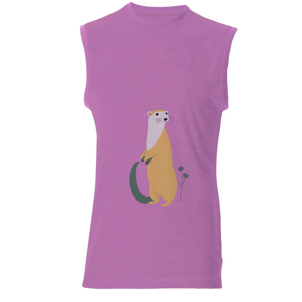 Customized Tee Shirts: Whimsical Otter with Flower - Minimalist Art|universal works camp shirt green