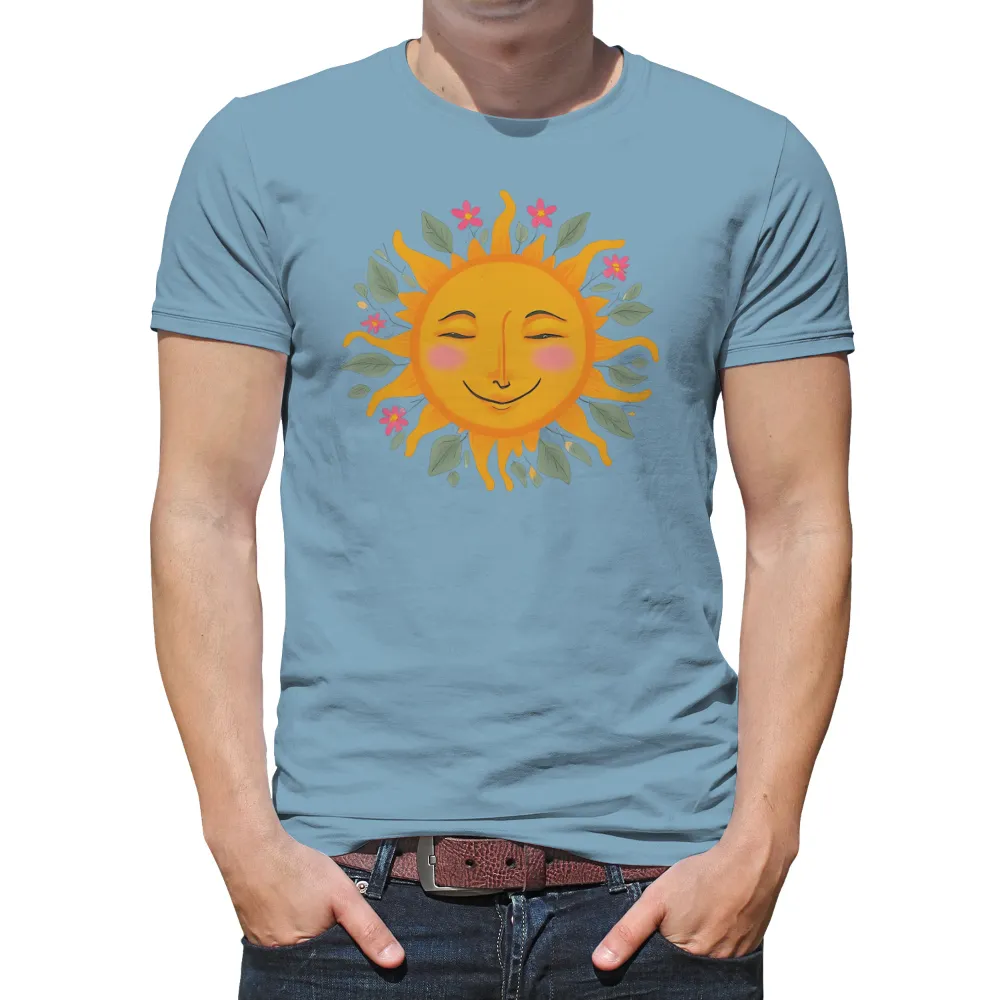 Graphic Tees: Radiant Sun with Pink Flowers and Green Leaves|billabong setting sun shirt