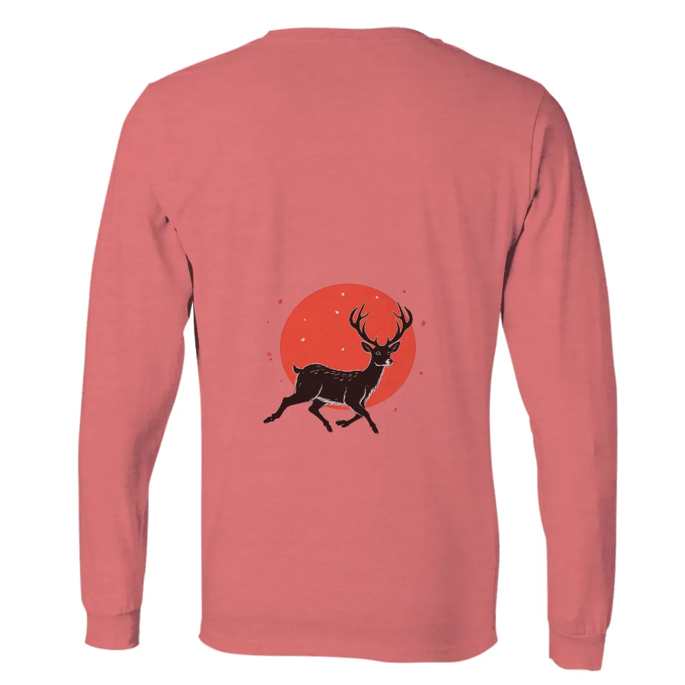 Tee Shirts Printed: Majestic Deer Silhouette Against Red Sunset|bear with deer antlers t shirt