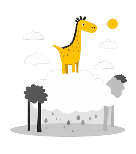 Tee Shirts Printed: Giraffe Floating in the Clouds - Adventure and Joy