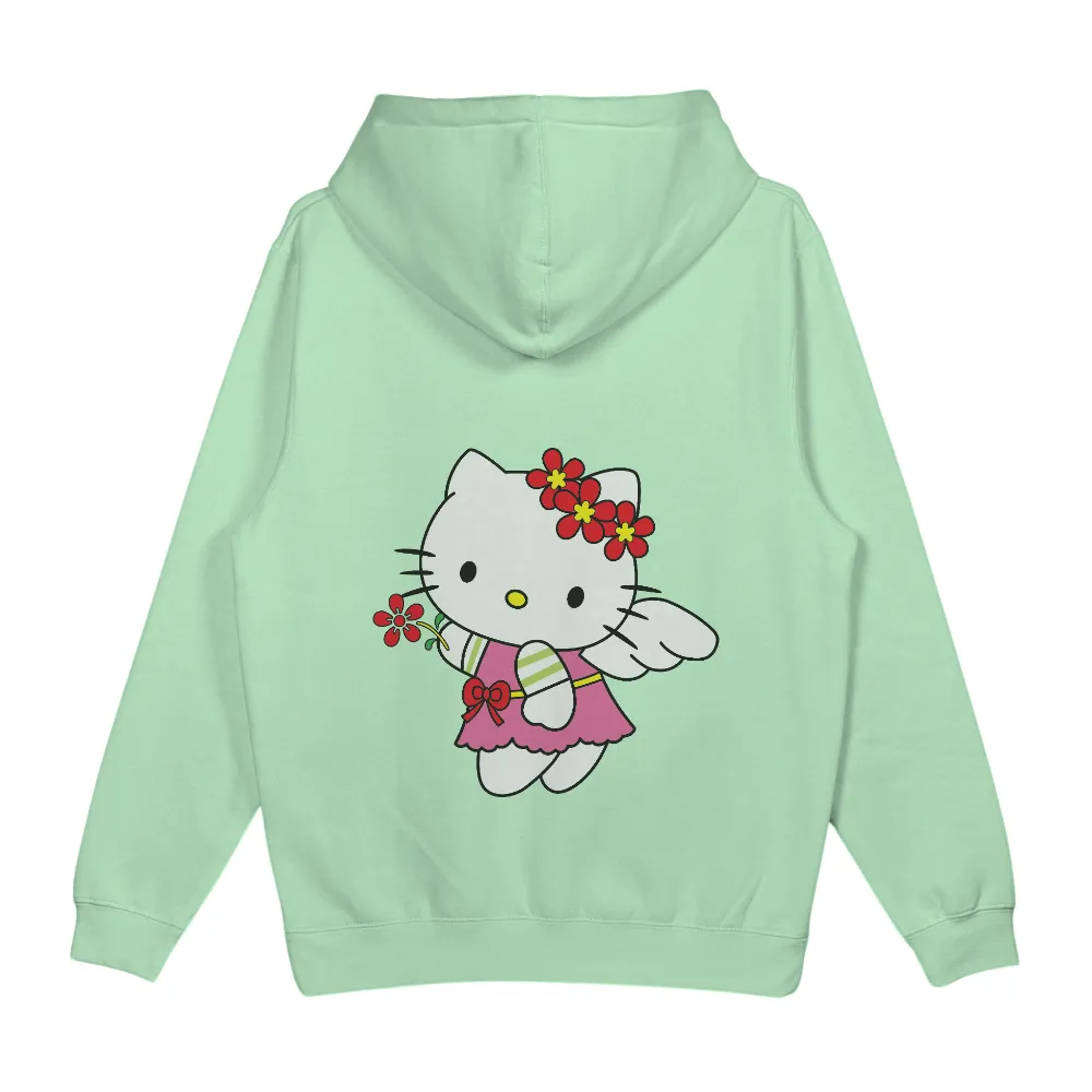 T-Shirts Design: Kitty Angel with Spring Flowers|men's spring button up shirts