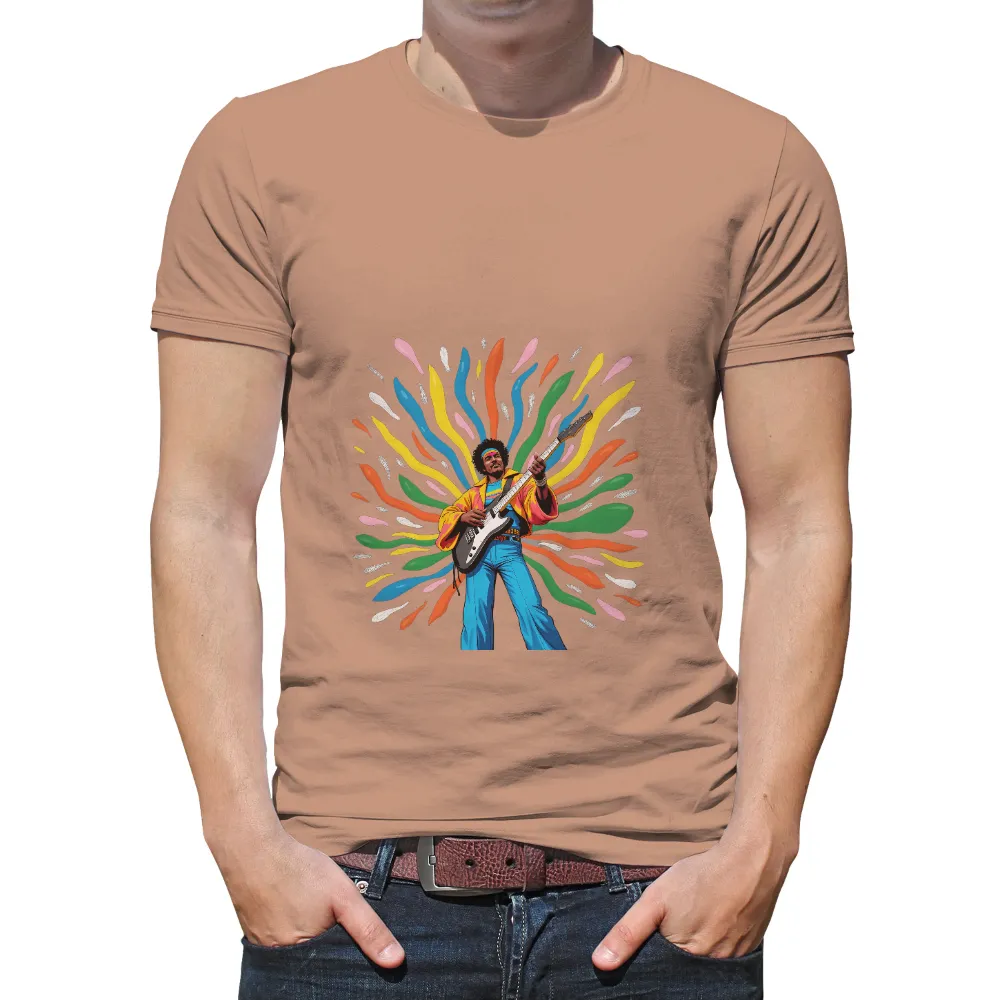 T-Shirt Printing: Legendary Musician | Electric Guitar & Live Concert Vibes| Burst of colorful strokes