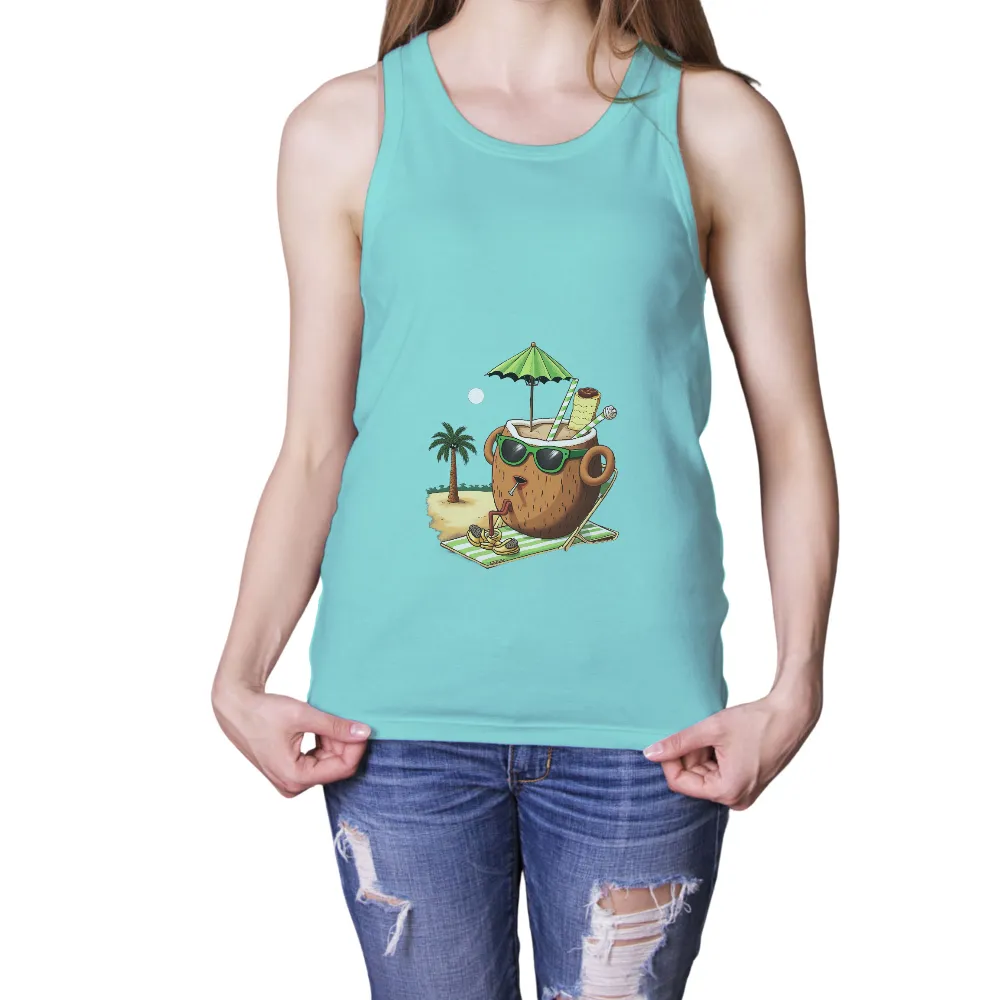 TShirt Design: Coconut Beach Chill | Funny & Tropical Vibes| Whimsical beach scene