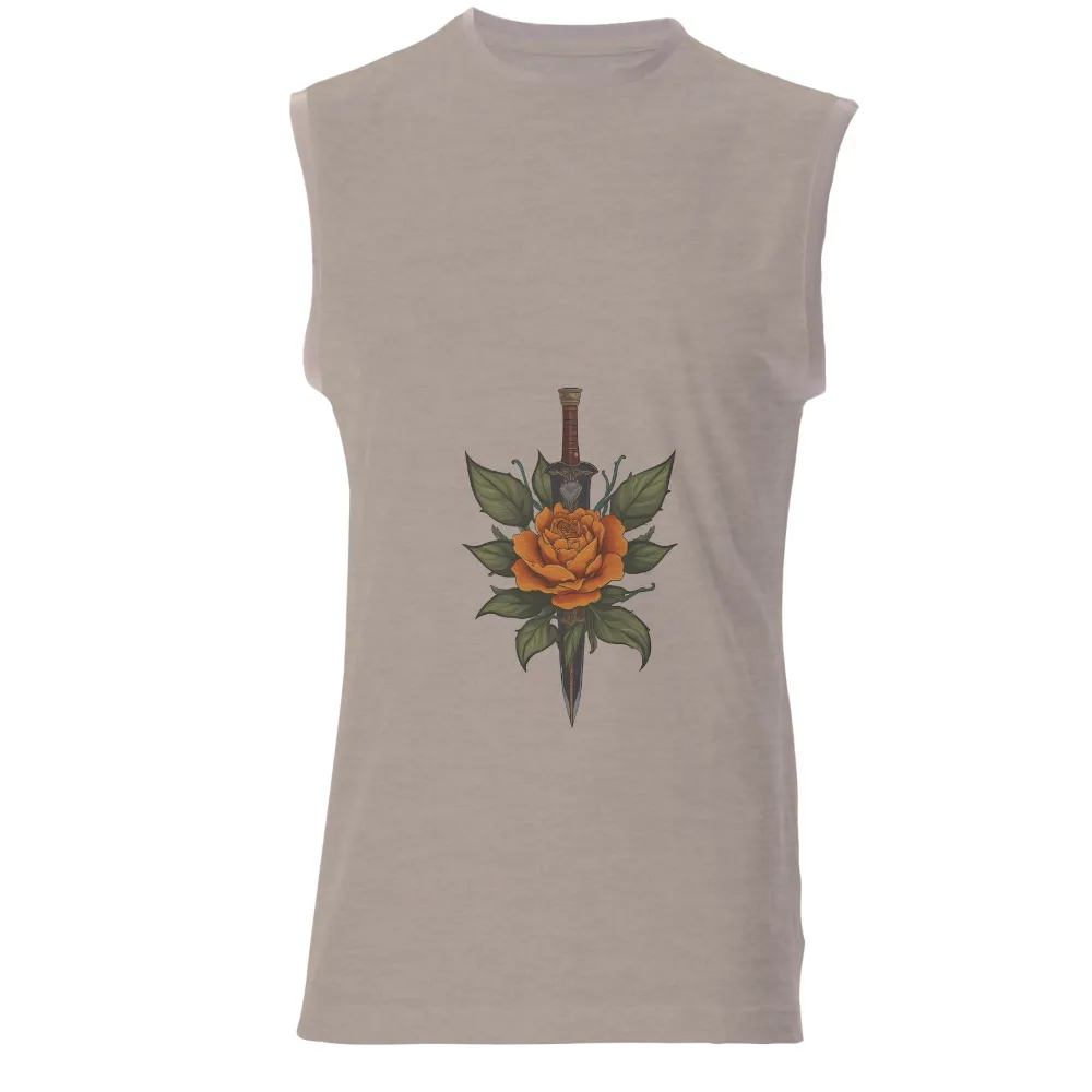 T-Shirts Custom: Orange Rose & Dagger - Strength and Resilience|orange mona lisa shirt