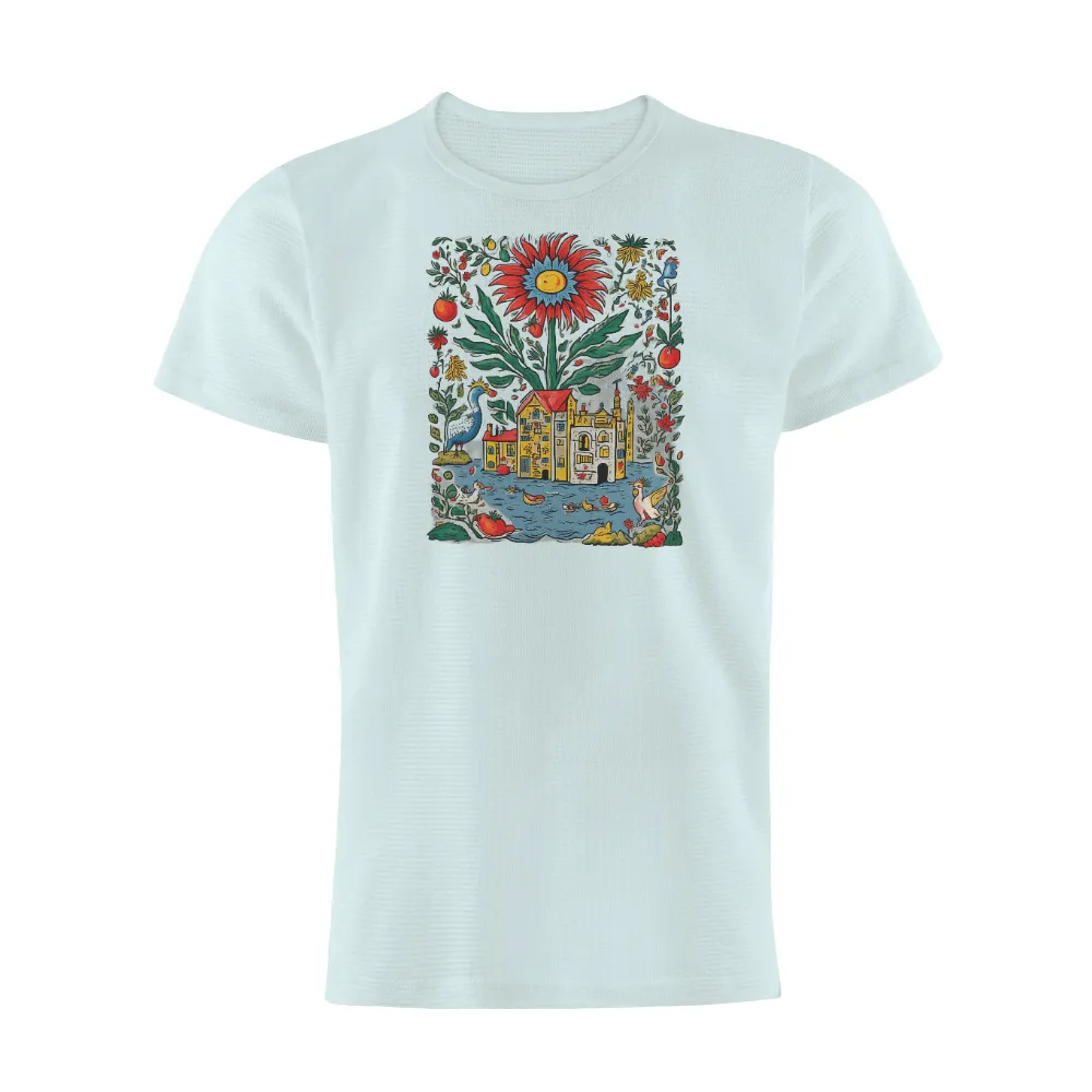 Whimsical Sunflower Village | T-Shirts Design|Vibrant sunflower