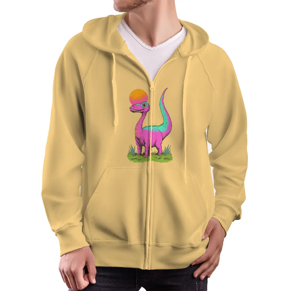 Graphic Tees: Whimsical Neon Dinosaur in Eternal Sunset|pink fantasy football shirt