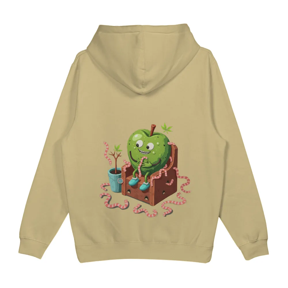 Custom Tee Shirts: Whimsical Green Apple with Friendly Worms|t shirt painting on nature