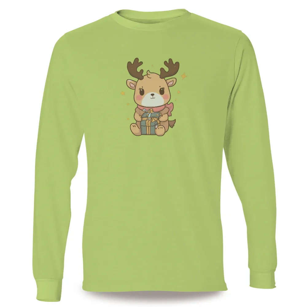 TShirt Design: Festive Reindeer with Gift Box|Charming little reindeer with gift box