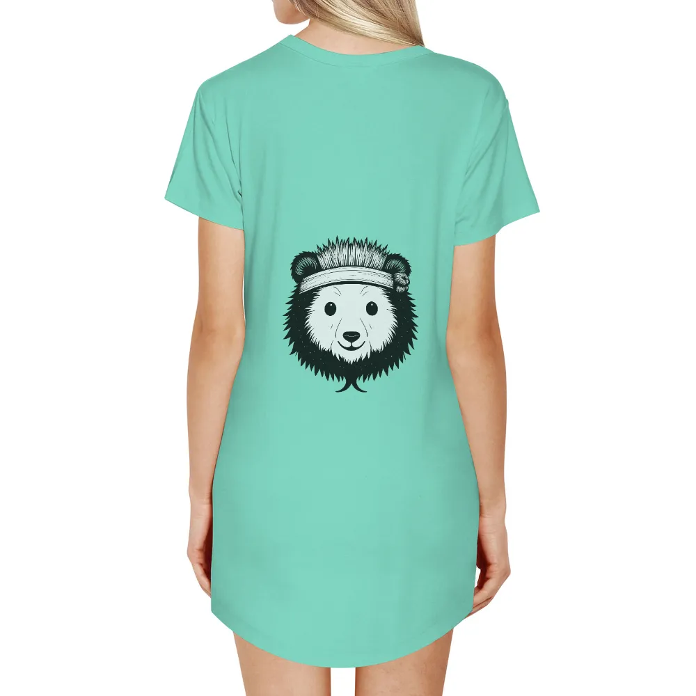 T-Shirts Custom: Panda Headdress - Cultural Fusion & Harmony|Whimsical panda with headdress