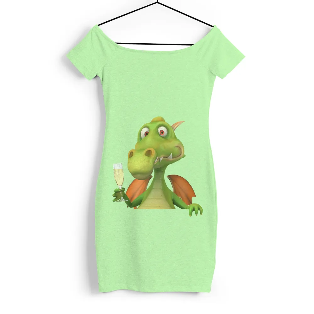 Tee Shirts Printed: Quirky Dragon with Champagne - Whimsical Fantasy Adventure|dragon valentine shirt