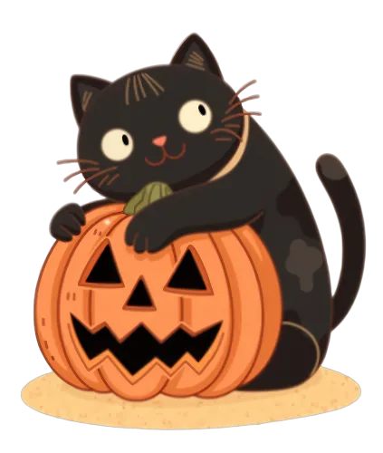 Customized Tee Shirts: Playful Cat with Pumpkin - Halloween Fun