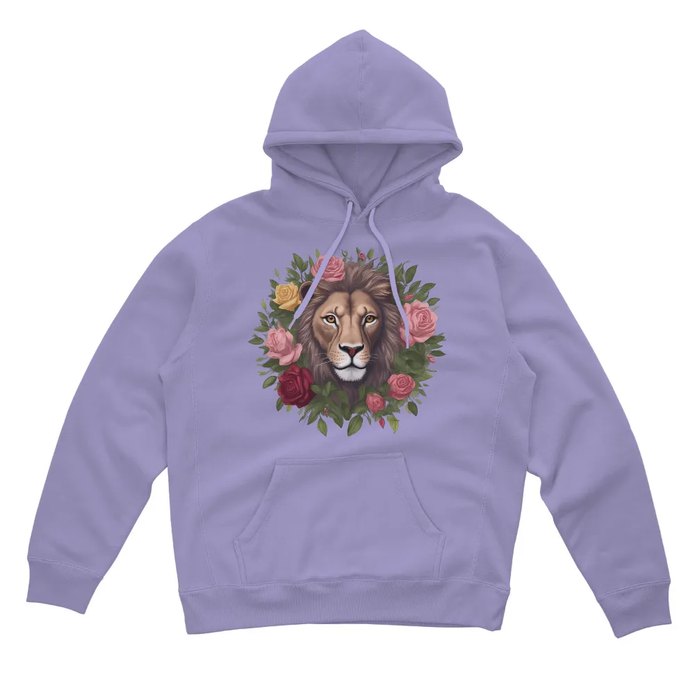 T-Shirts Design: Lion and Roses - A Blend of Strength and Beauty| Wildlife and floral T-shirt