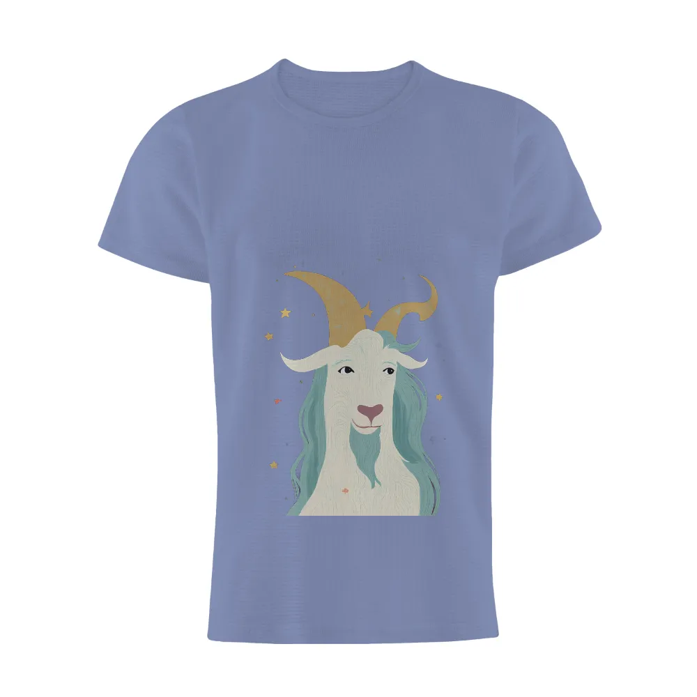 T-Shirt Printing: Cosmic Goat with Golden Moon Horns|earth day 2022 tshirt