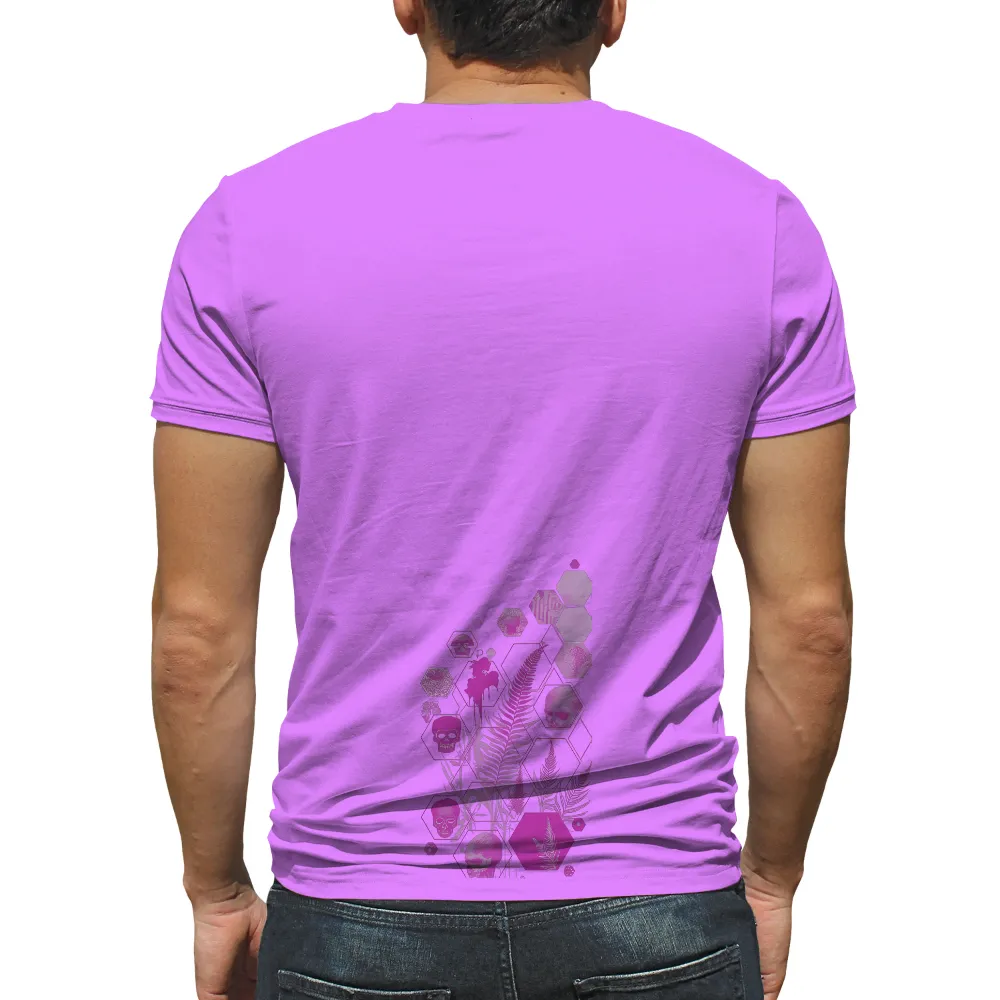 Graphic Tees: Pink Skulls & Ferns - Artistic Design| ferns intertwined with skulls