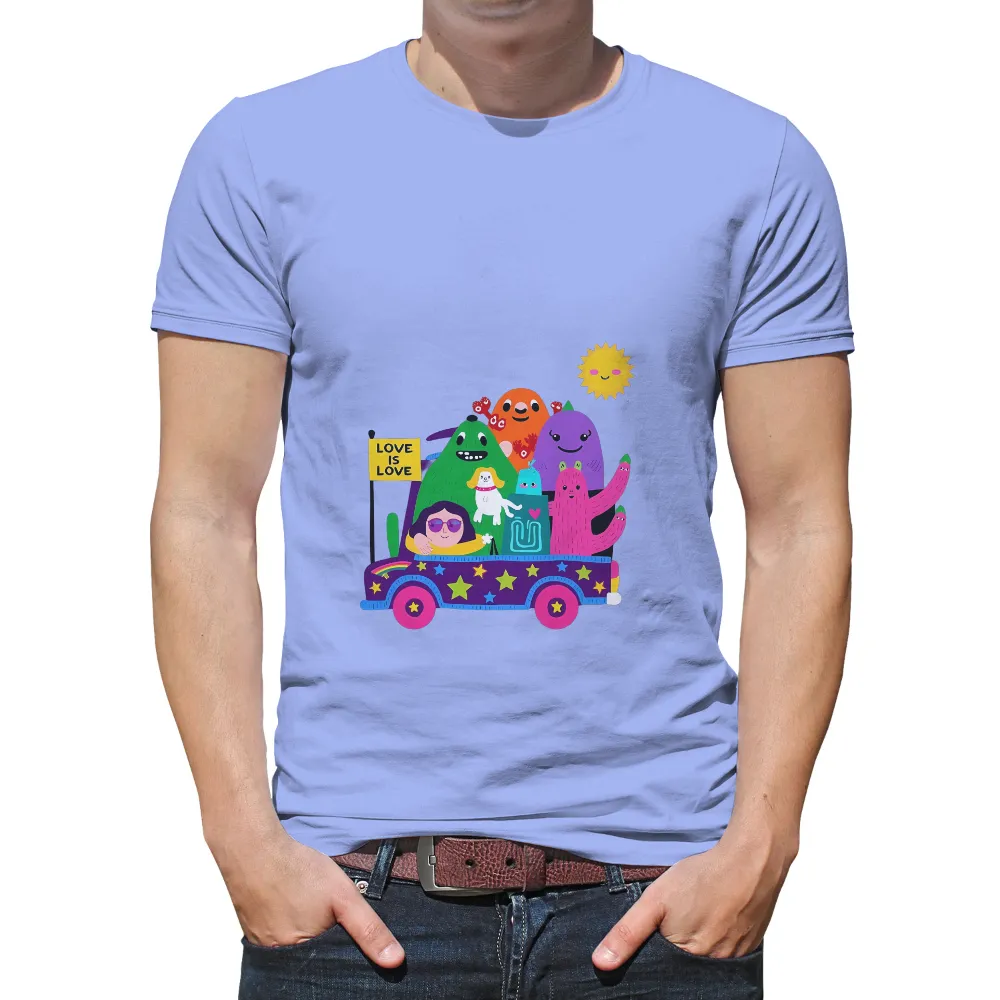 Shirts Graphic Tees: Love is Love Parade with Colorful Monsters|peace love santa shirt