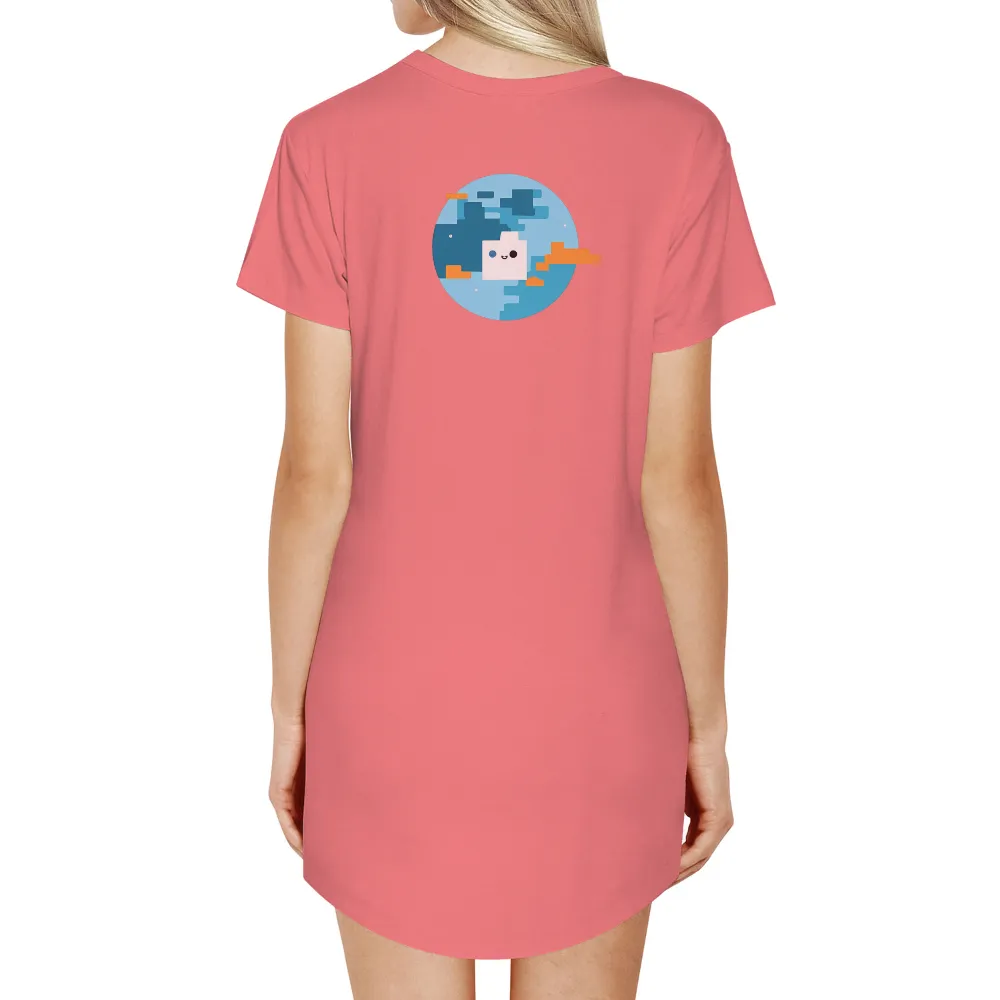 T-Shirts Custom: Pixel Pete's Adventure in the Sky|Blue sky with orange platforms