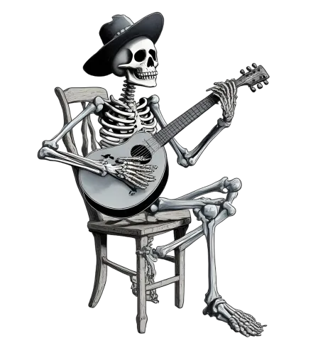 Customized Tee Shirts: Skeleton Playing Guitar - Artistic Design