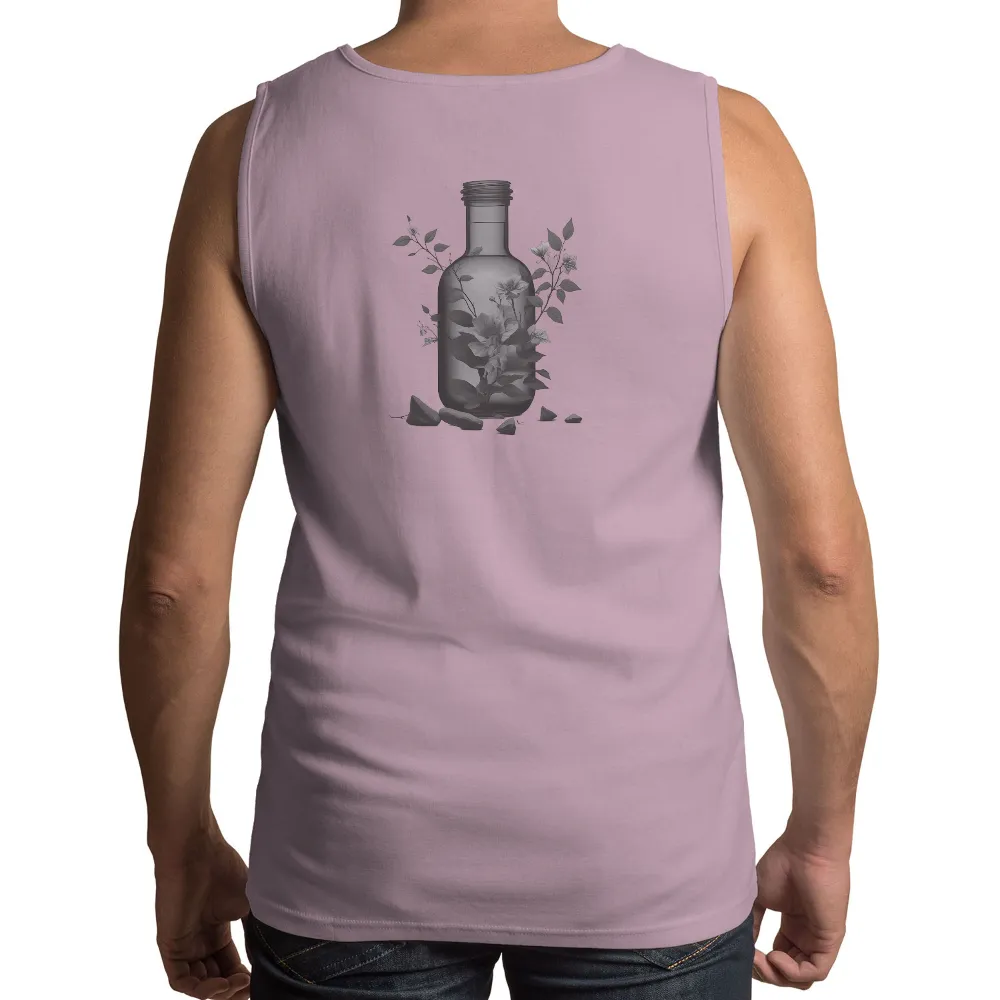 Customized Tee Shirts: Monochrome Bottle with Floral Elegance|beer garden t shirt