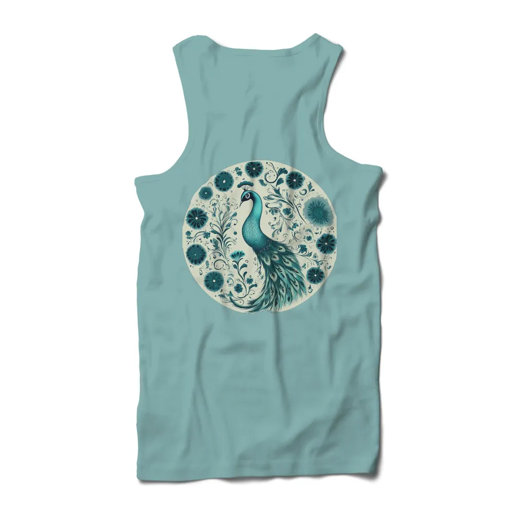 T-Shirts Custom: Majestic Peacock in Teal Garden|garden of pleasure t shirt