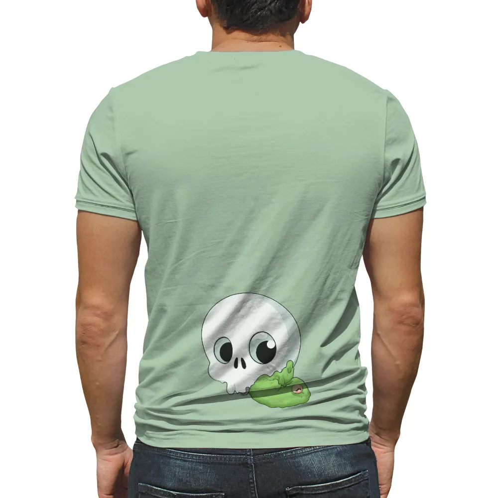 Shirts Graphic Tees: Quirky Skull with Green Slime - Funny & Whimsical Design|hot topic black and white plaid studded skull