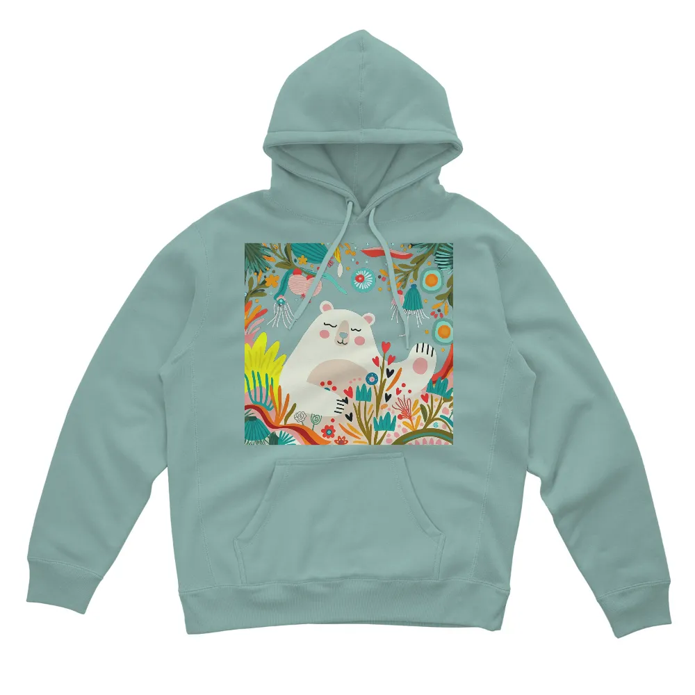 T-Shirts Custom: Whimsical White Bear in a Colorful Forest|love peace skeet cheese shirt