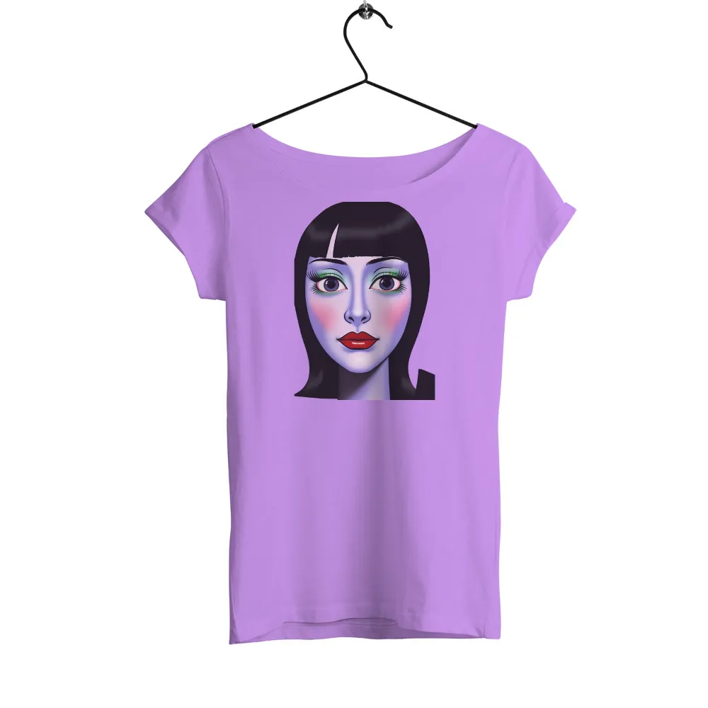 Tee Shirt Printing: Cyberpunk Luna - Expressive Eyes, Red Lips, Vibrant Colors|futuristic t shirt