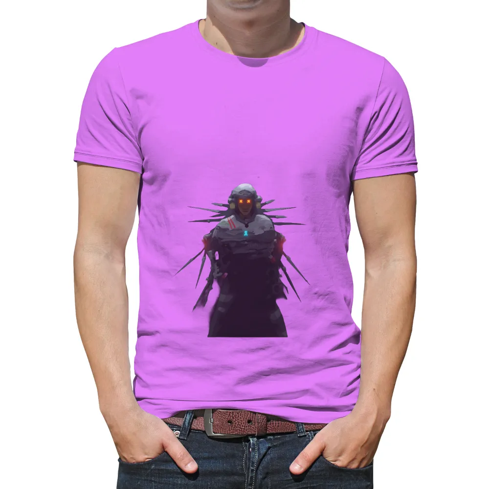 Graphic Tees: Cyberpunk Warrior with Glowing Red Eyes| mysterious character